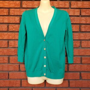 Talbots Petite Cardigan Sweater Sz SP Small Green 3/4 Sleeve Button Down V Neck